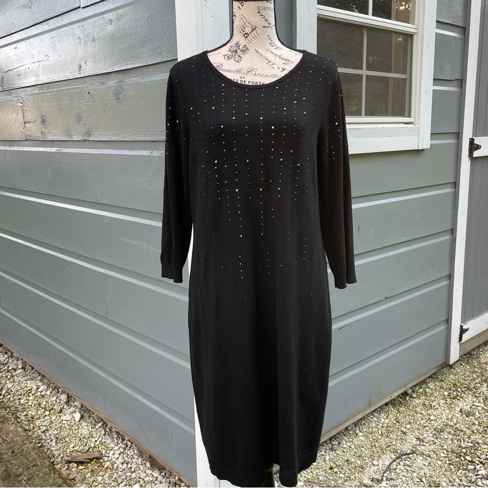Ann Taylor Black Long Sleeve Rhinestone‎ Sweater Dress